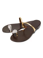 30th Anniversary Crystal-Embellished Toe Ring Metallic Leather Sandals