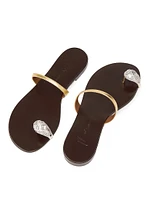 30th Anniversary Crystal-Embellished Toe Ring Metallic Leather Sandals