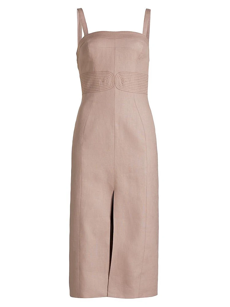 Linen Embroidered Midi-Dress