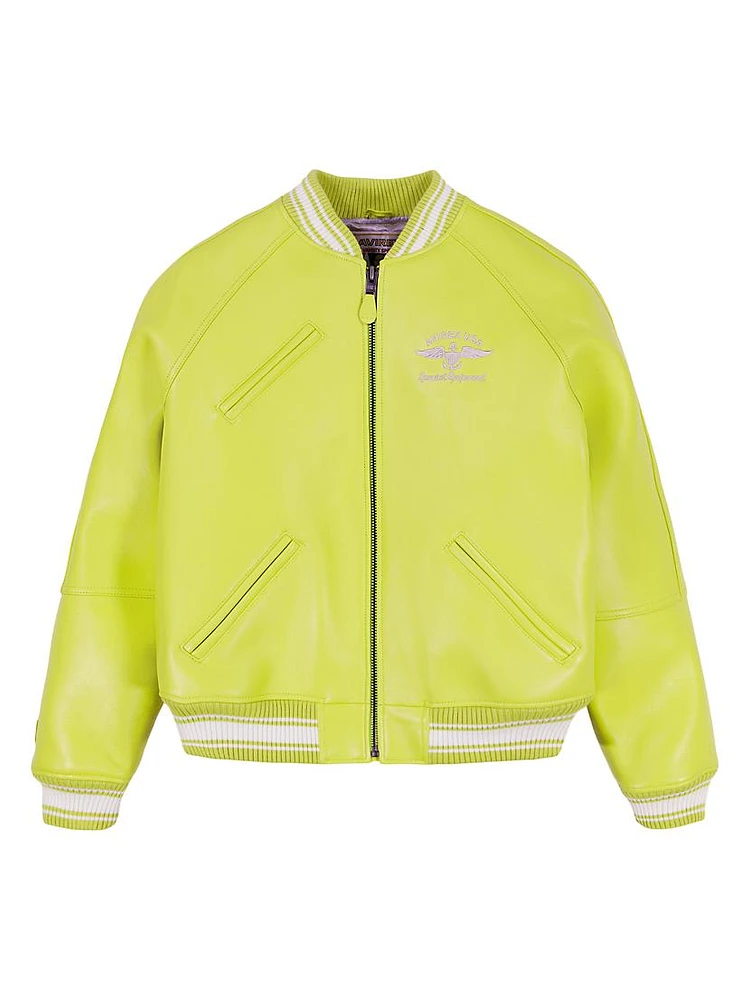 Stadium Logo-Embroidered Leather Jacket