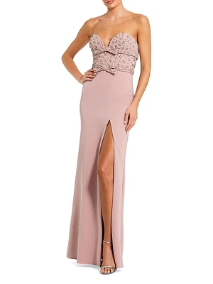 Prom Strapless Crepe Fitted Rhinestone Gown