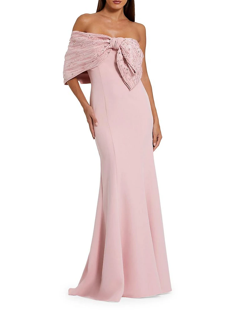 Evening Beaded Off-The-Shoulder Bow Satin Mermaid Gown