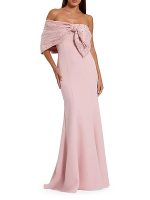 Evening Beaded Off-The-Shoulder Bow Satin Mermaid Gown