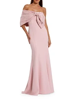 Evening Beaded Off-The-Shoulder Bow Satin Mermaid Gown