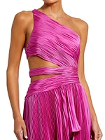 One-Shoulder Pleated Asymmetrical Gown