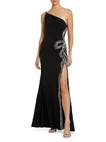 Embellished One-Shoulder Jersey Gown