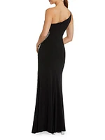 Embellished One-Shoulder Jersey Gown