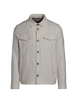 Cotton-Blend Button-Front Shirt Jacket