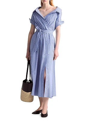 Lydia Stripe Cotton Wrap Shirtdress