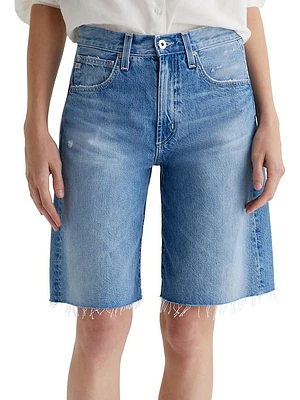 Hattie Distressed Cotton Raw-Edge Shorts