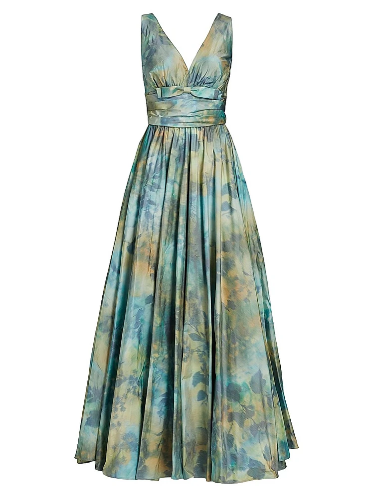 Silk Taffeta Floral Gown