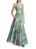 Silk Taffeta Floral Gown