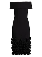 Techno Crêpe Ruffle Off-the-Shoulder Cocktail Dress