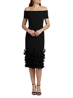 Techno Crêpe Ruffle Off-the-Shoulder Cocktail Dress