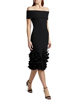 Techno Crêpe Ruffle Off-the-Shoulder Cocktail Dress