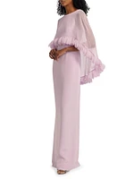 Silk Georgette Cape Ruffle Gown