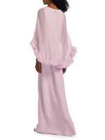 Silk Georgette Cape Ruffle Gown