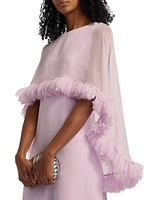 Silk Georgette Cape Ruffle Gown