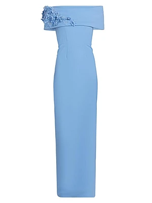 Barcelona Crêpe Off-the-Shoulder Column Gown