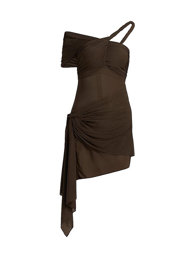 Izel Mesh Draped Minidress