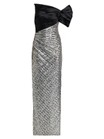 Satin Sequined One-Shoulder Column Gown