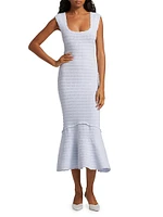 Leigh Pointelle Flounce Hem Midi-Dress