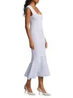 Leigh Pointelle Flounce Hem Midi-Dress