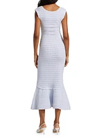Leigh Pointelle Flounce Hem Midi-Dress