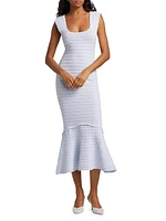 Leigh Pointelle Flounce Hem Midi-Dress