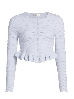 Rogan Scallop-Trim Ruffle-Hem Cardigan