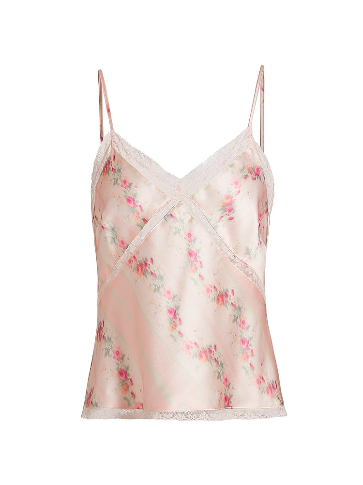 Levall Floral Lace-Trim Satin Top