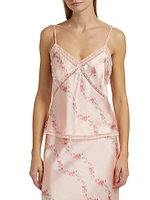 Levall Floral Lace-Trim Satin Top