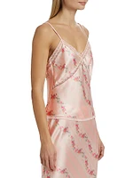 Levall Floral Lace-Trim Satin Top