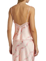 Levall Floral Lace-Trim Satin Top