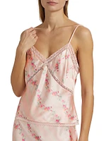 Levall Floral Lace-Trim Satin Top
