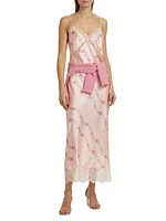 Levall Floral Lace-Trim Satin Top