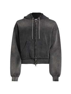 Rhinestone-Embellished Terry Zip-Front Hoodie