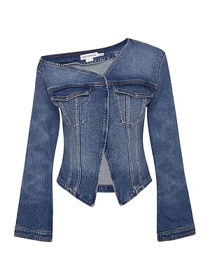 Asymmetric Denim Flare Sleeve Split-Hem Shirt