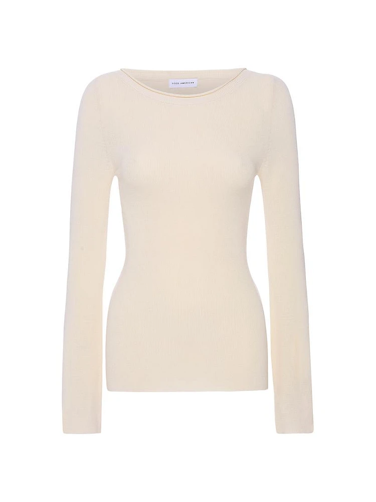 Stretch Rib-Knit Boatneck Top