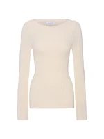 Stretch Rib-Knit Boatneck Top