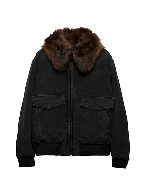 Cotton Blouson Jacket with Shearling Collar