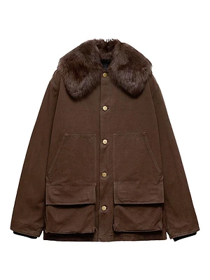 Cotton Jacket with Shearling Collar