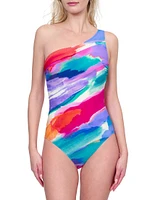 Palma De Mallorca Printed One-Shoulder Swimsuit