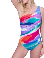 Palma De Mallorca Printed One-Shoulder Swimsuit