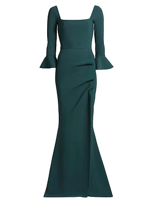 Astra Squareneck Bell-Sleeve Gown