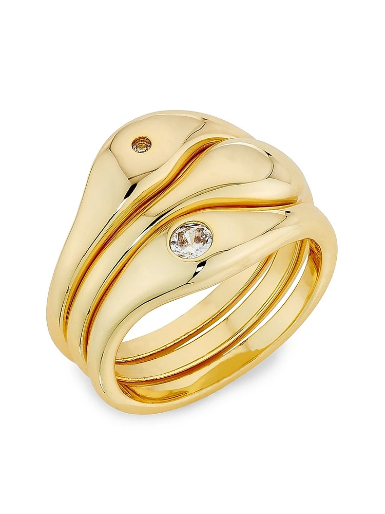 Delphine 14K-Gold-Plated & Cubic Zirconia Triple-Ring Set