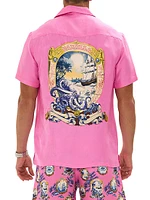 Salty Splendour Silk Short-Sleeve Camp Shirt