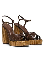 Keefa Leather & Straw Block-Heel Sandals