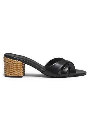 Keefa Mule 65MM Leather & Straw Block Heel Slip-On Sandals