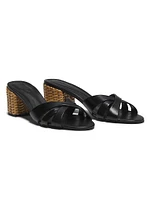 Keefa Mule 65MM Leather & Straw Block Heel Slip-On Sandals